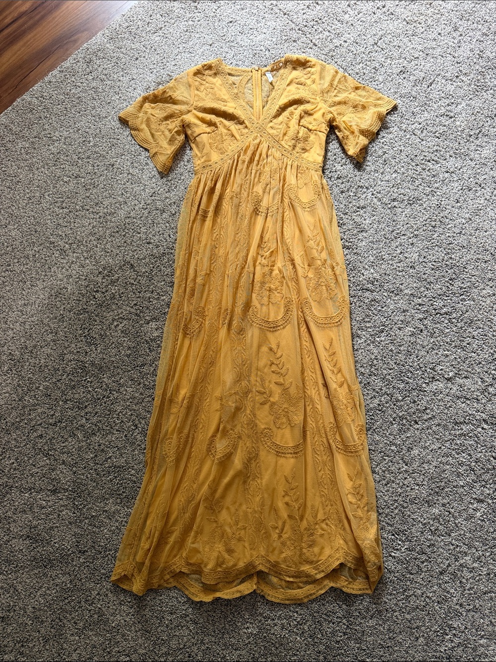 Pinkblush Mustard Yellow Embroidered Maxi Dress